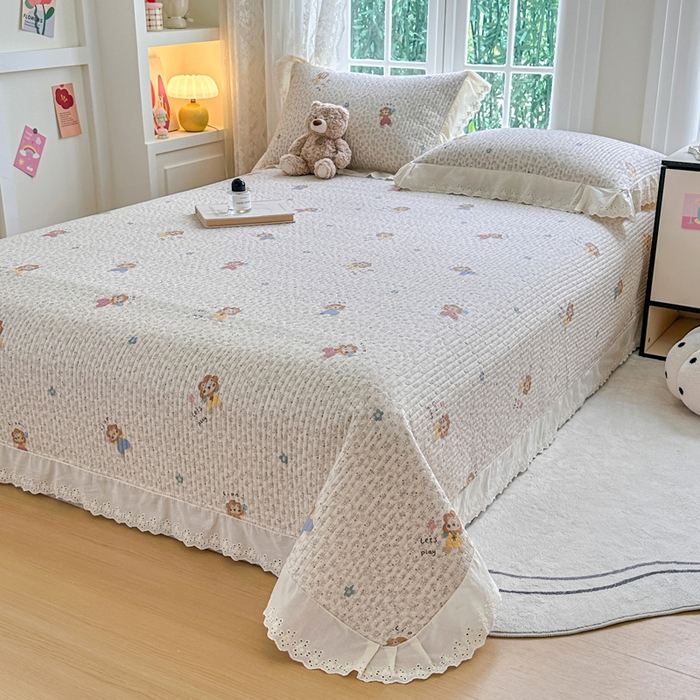 91家纺网 家纺一手货源 找家纺 岚吉家纺 2025新款全棉棉花床盖四件套 萌萌狮