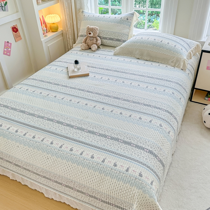 91家纺网 家纺一手货源 找家纺 岚吉家纺 2025新款全棉棉花床盖四件套 花边兔