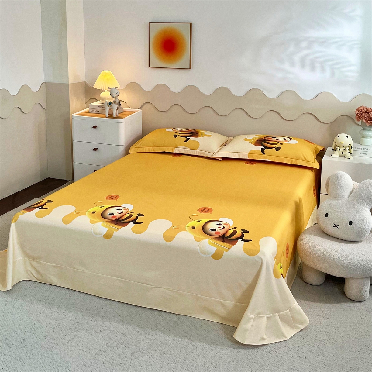 91家纺网 家纺一手货源 找家纺 曼秀琳 2025秋冬新款全棉磨毛印花四件套 萌萌哒-黄