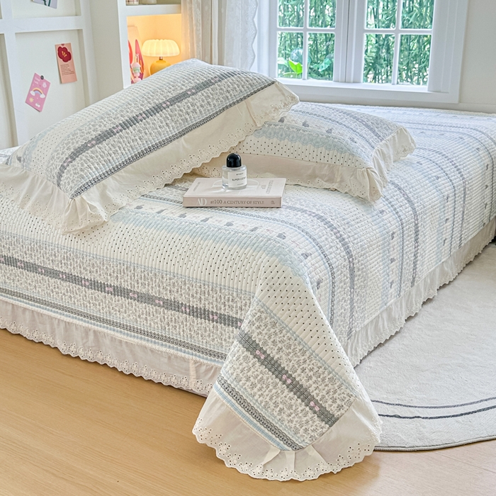 91家纺网 家纺一手货源 找家纺 （总）岚吉家纺 2025新款全棉绗缝棉花床盖花边款三件套四件套