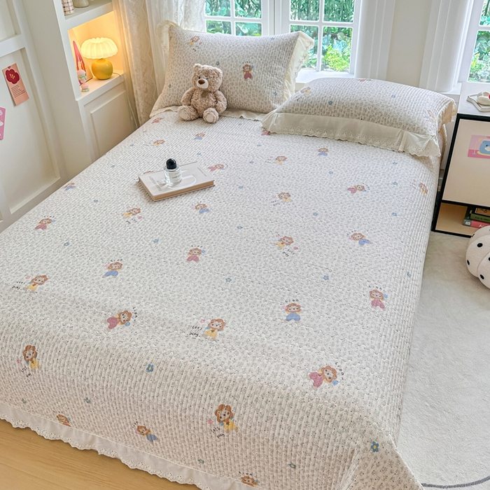 91家纺网 家纺一手货源 找家纺 岚吉家纺 2025新款全棉棉花床盖四件套 萌萌狮