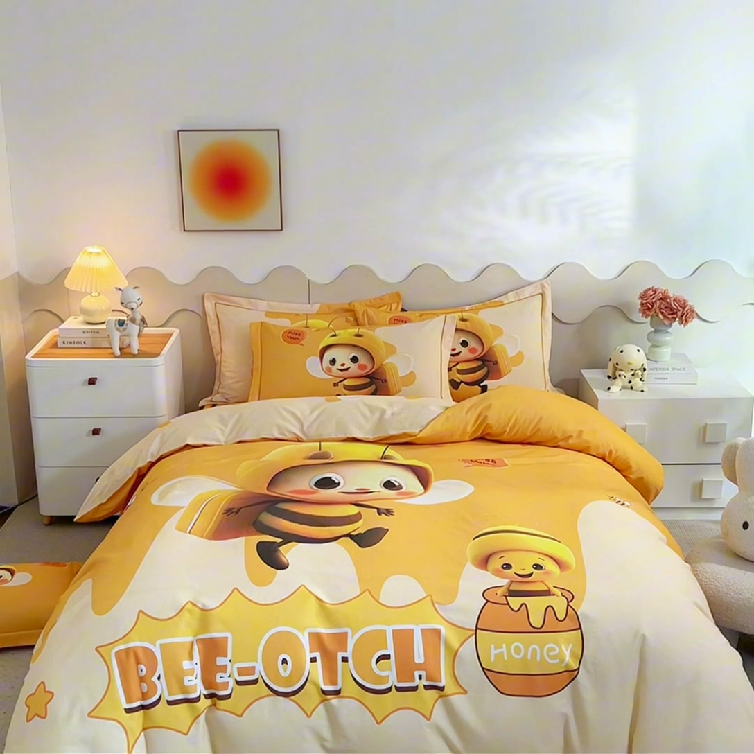 91家纺网 家纺一手货源 找家纺 曼秀琳 2025秋冬新款全棉磨毛印花四件套 萌萌哒-黄