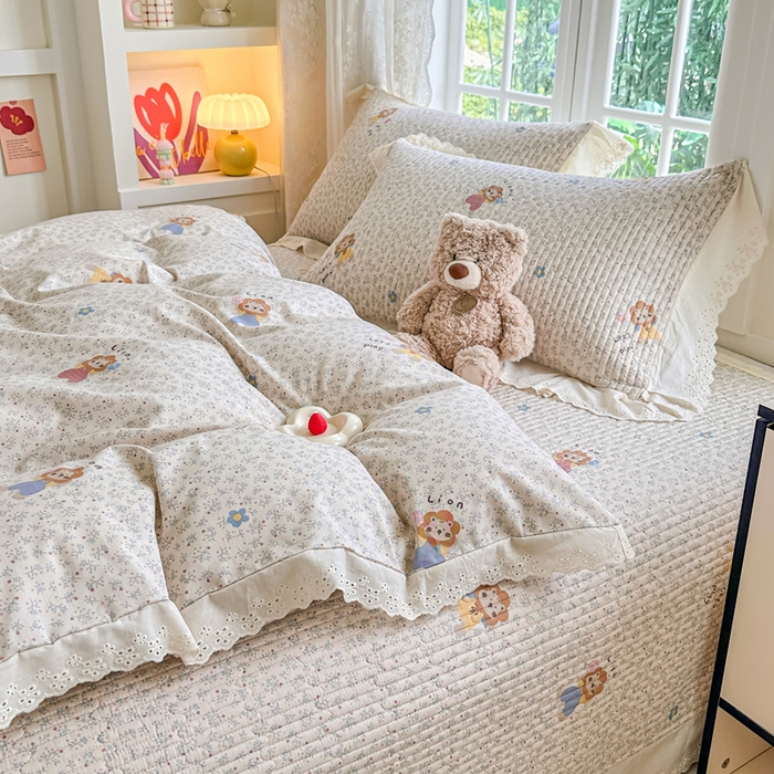 91家纺网 家纺一手货源 找家纺 岚吉家纺 2025新款全棉棉花床盖四件套 萌萌狮