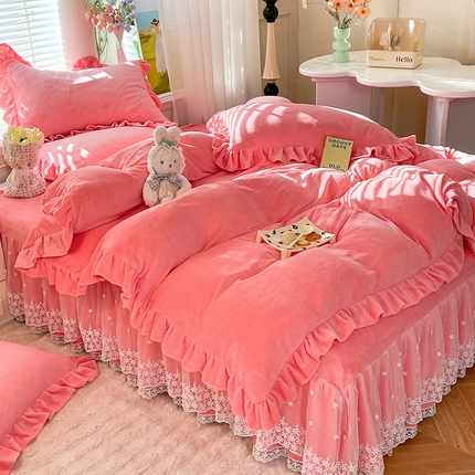  总2 九诺家纺【8斤重】2025新款秋冬加厚牛奶绒床裙款四件套法式浪漫蕾丝花边工艺-遇见系列