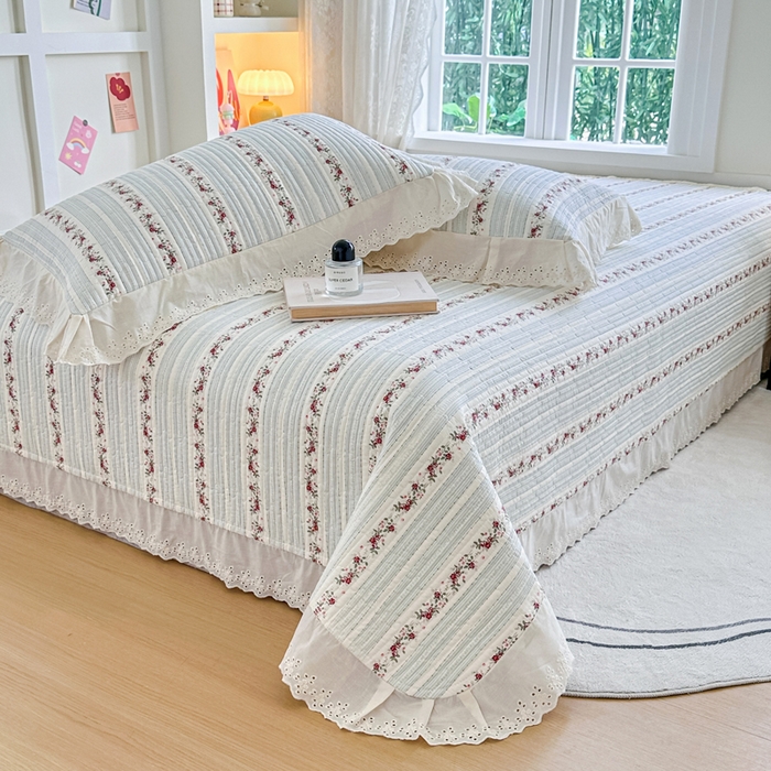 91家纺网 家纺一手货源 找家纺 岚吉家纺 2025新款全棉棉花床盖四件套 蓝美人