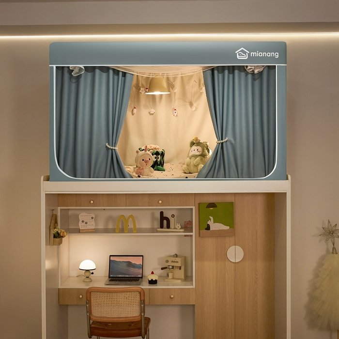 91家纺网 家纺一手货源 找家纺 卓尔居 2025新款学生遮光床帘蚊帐-遮光大师系列 蓝灰