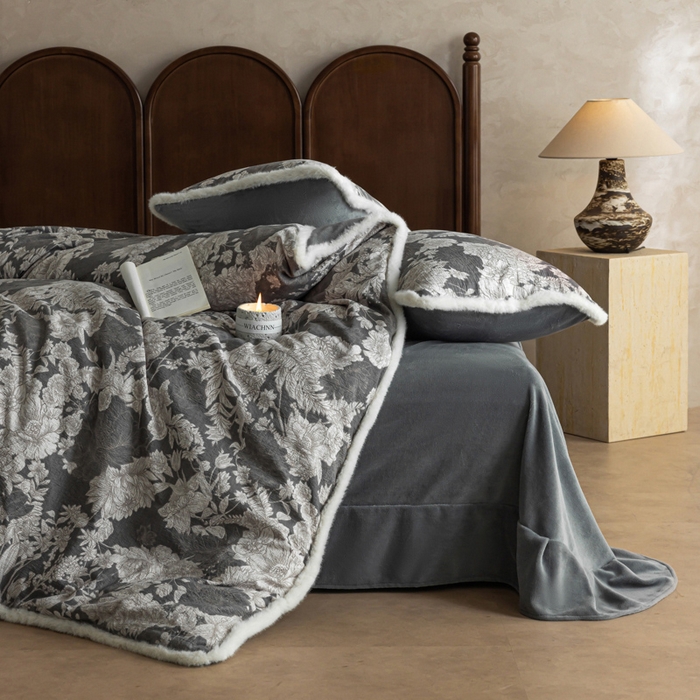 91家纺网 家纺一手货源 找家纺 迷尚家居 2025新款复古色织棉麻牛奶绒棉加绒四件套 玉环-绒