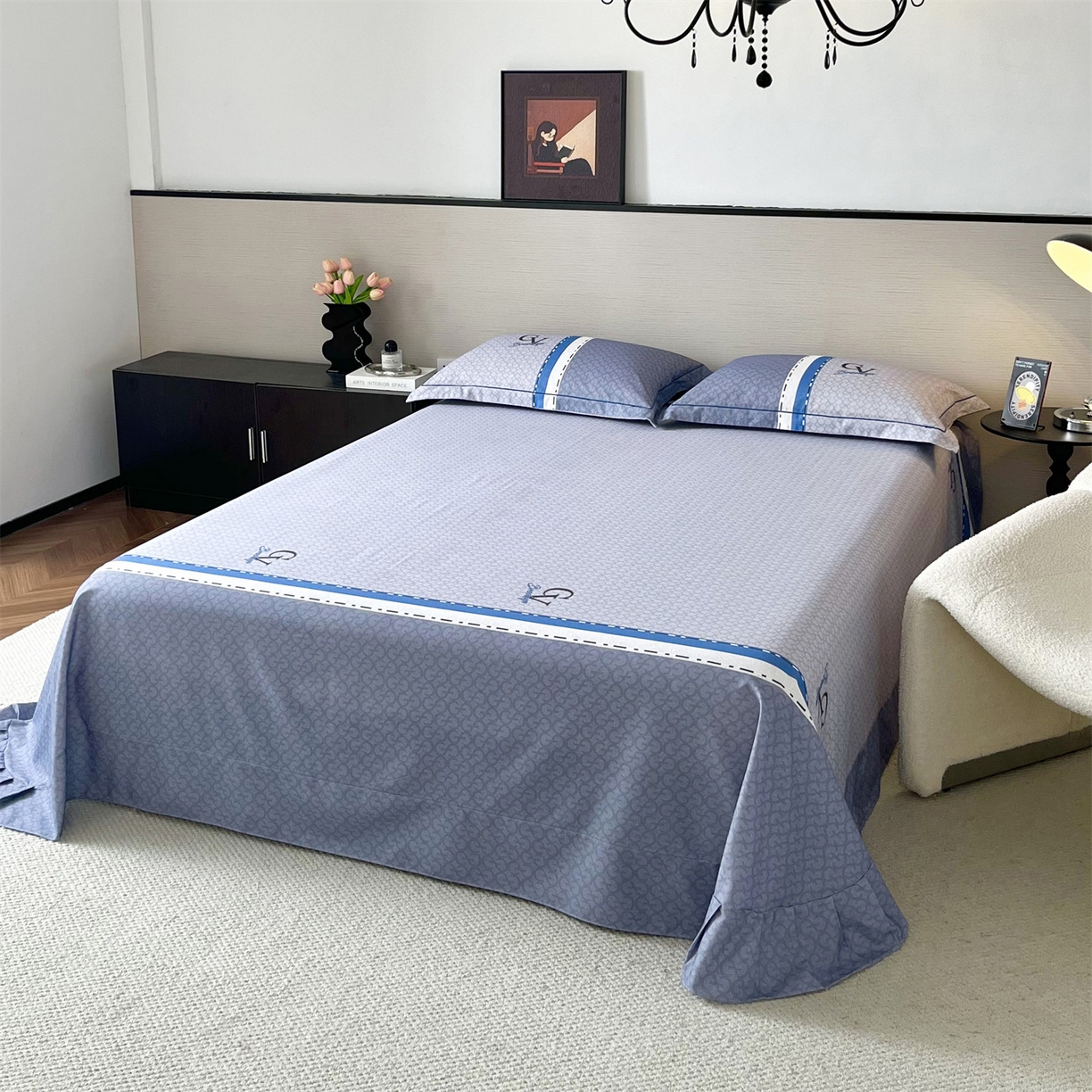 91家纺网 家纺一手货源 找家纺 曼秀琳 2025秋冬新款全棉磨毛印花四件套 思维-兰