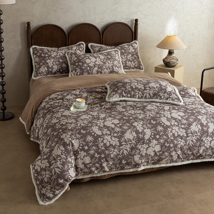 91家纺网 家纺一手货源 找家纺 迷尚家居 2025新款复古色织棉麻牛奶绒棉加绒四件套 枫林晚-绒