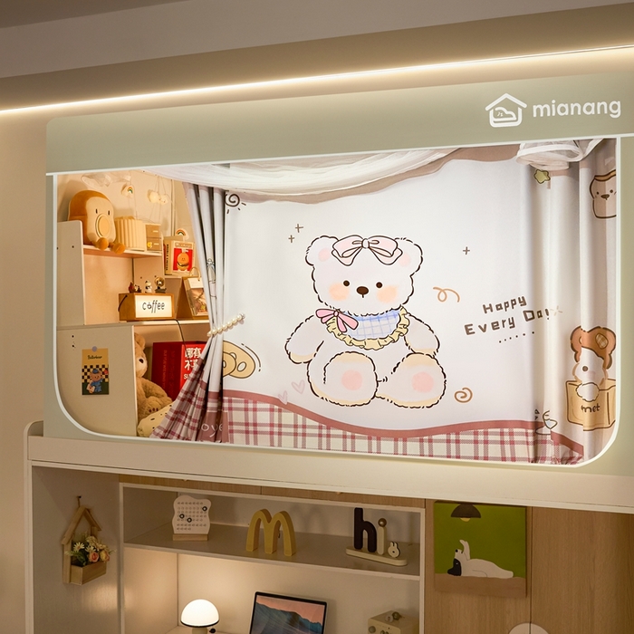 91家纺网 家纺一手货源 找家纺 卓尔居 2025新款学生遮光床帘卡通ZR学生蚊帐 米色-格子泰迪