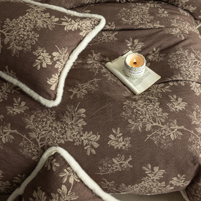 91家纺网 家纺一手货源 找家纺 迷尚家居 2025新款复古色织棉麻牛奶绒棉加绒四件套 锦瑟-绒