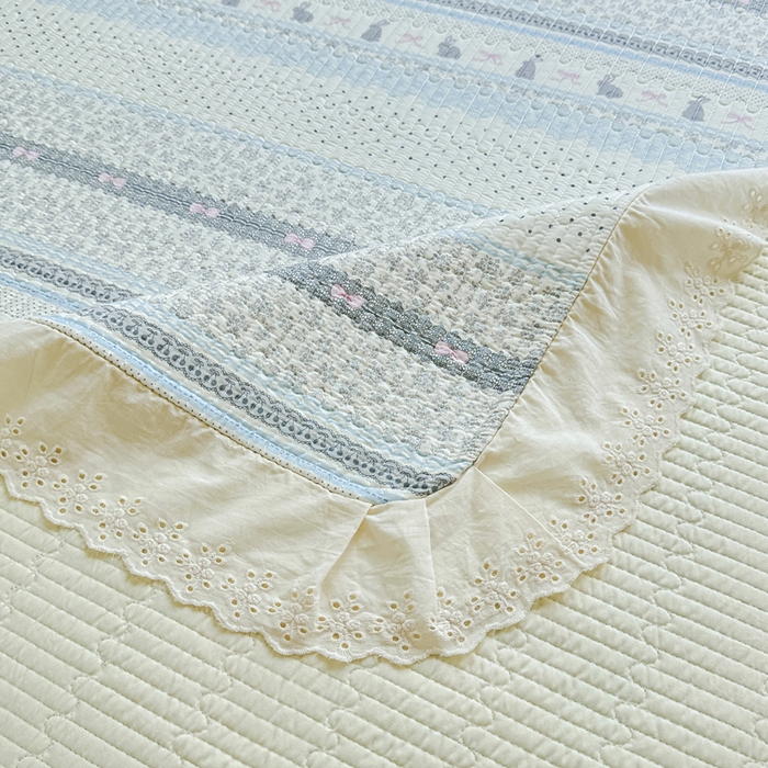 91家纺网 家纺一手货源 找家纺 岚吉家纺 2025新款全棉棉花床盖四件套 花边兔