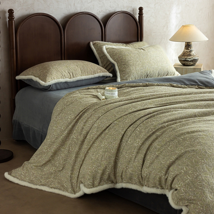 91家纺网 家纺一手货源 找家纺 迷尚家居 2025新款复古色织棉麻牛奶绒棉加绒四件套 古奈绿-绒