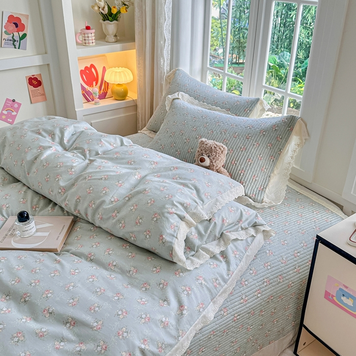 91家纺网 家纺一手货源 找家纺 岚吉家纺 2025新款全棉棉花床盖四件套 游花间