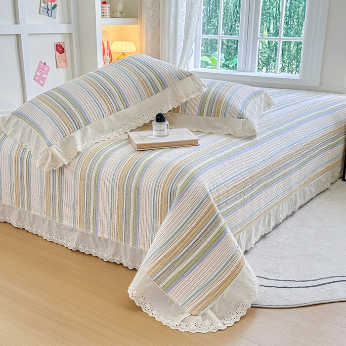 91家纺网 家纺一手货源 找家纺 岚吉家纺 2025新款全棉棉花床盖四件套 黄苏条