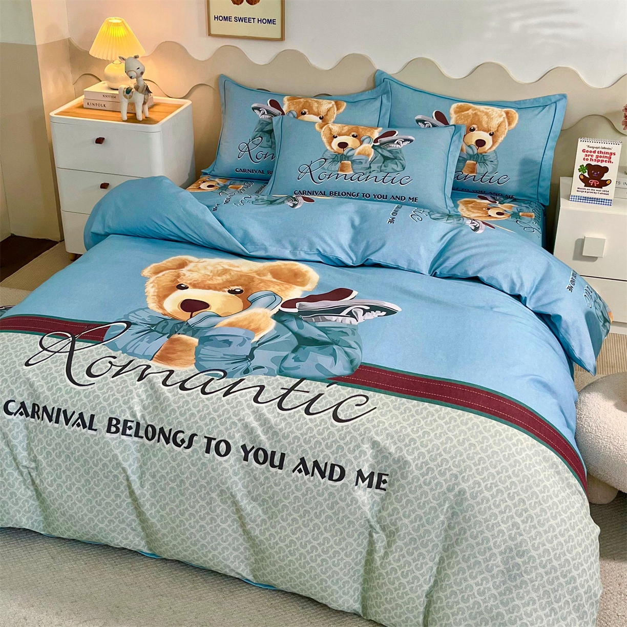 91家纺网 家纺一手货源 找家纺 曼秀琳 2025秋冬新款全棉磨毛印花四件套 你好朋友-兰