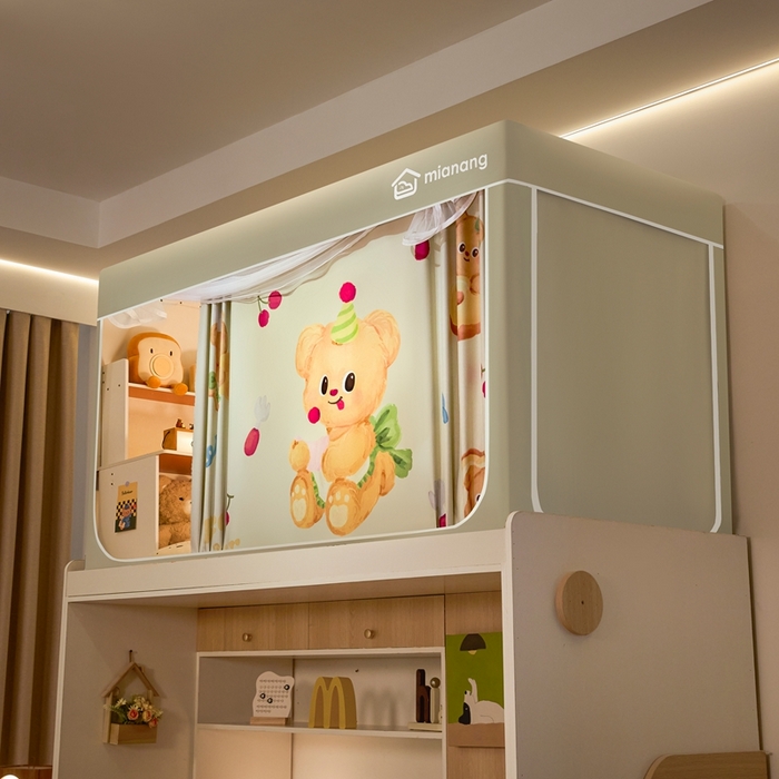 91家纺网 家纺一手货源 找家纺 卓尔居 2025新款学生遮光床帘卡通ZR学生蚊帐 米色-烘培小熊