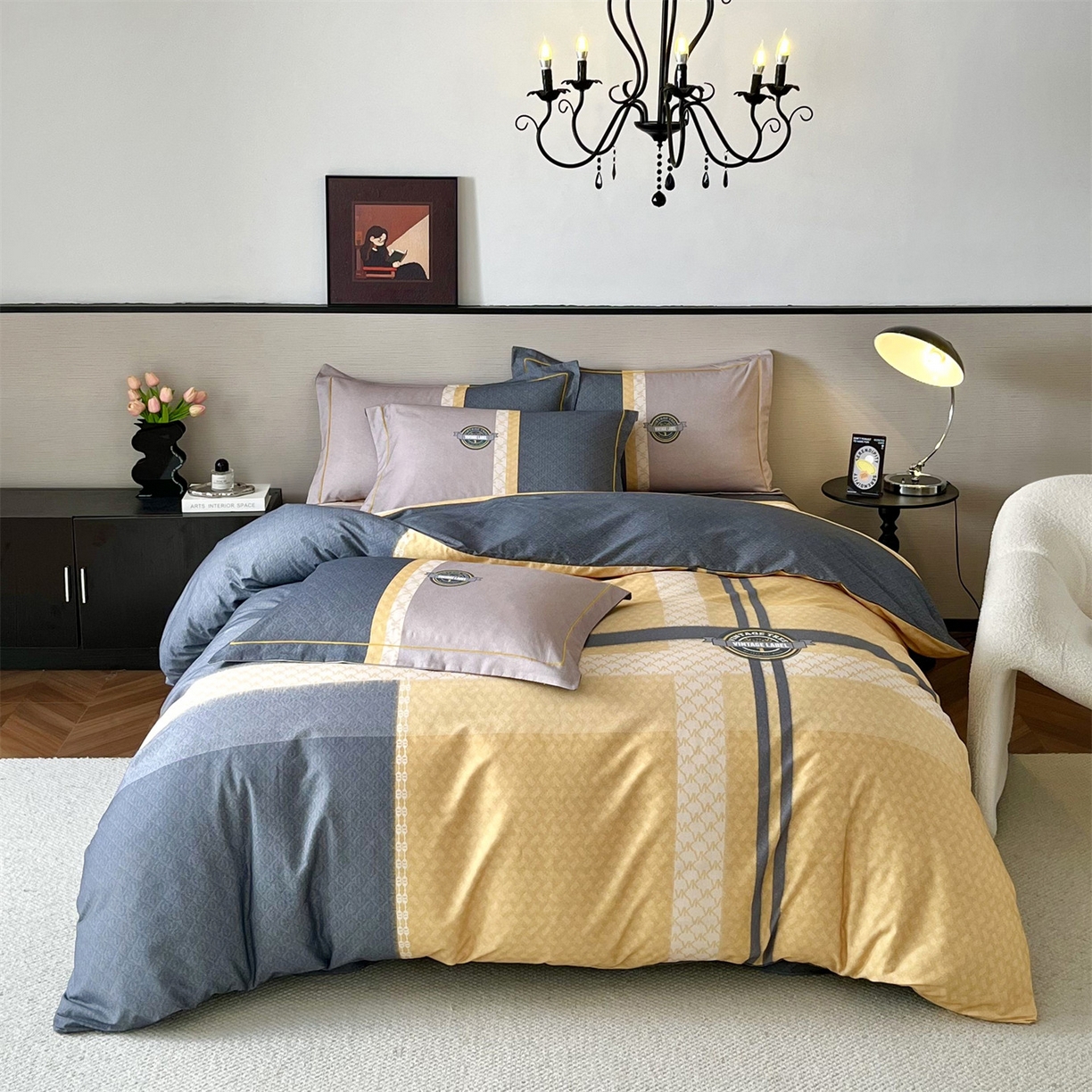 91家纺网 家纺一手货源 找家纺 曼秀琳 2025秋冬新款全棉磨毛印花四件套 爱旅生活-黄