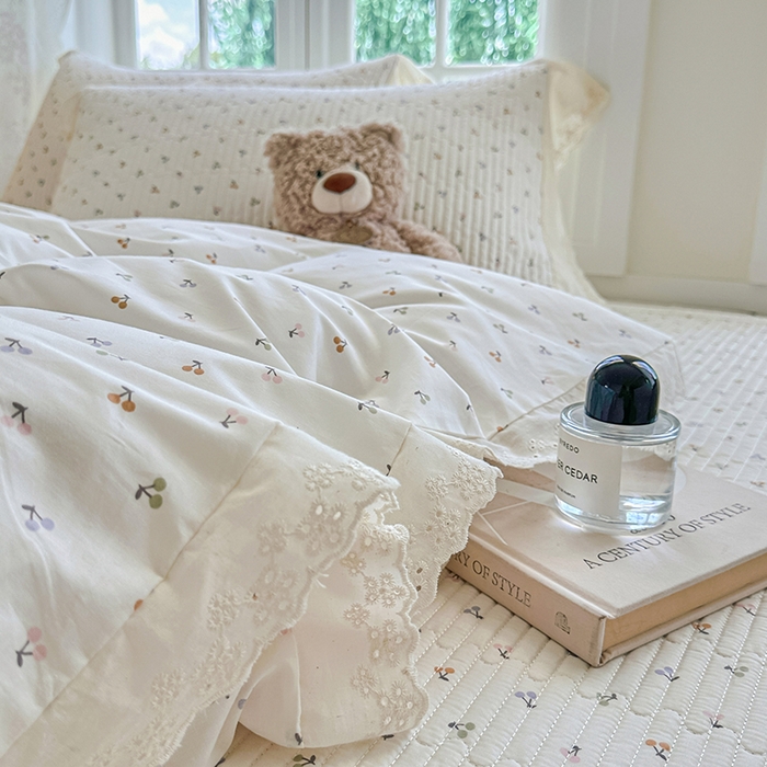 91家纺网 家纺一手货源 找家纺 岚吉家纺 2025新款全棉棉花床盖四件套 缤纷樱桃