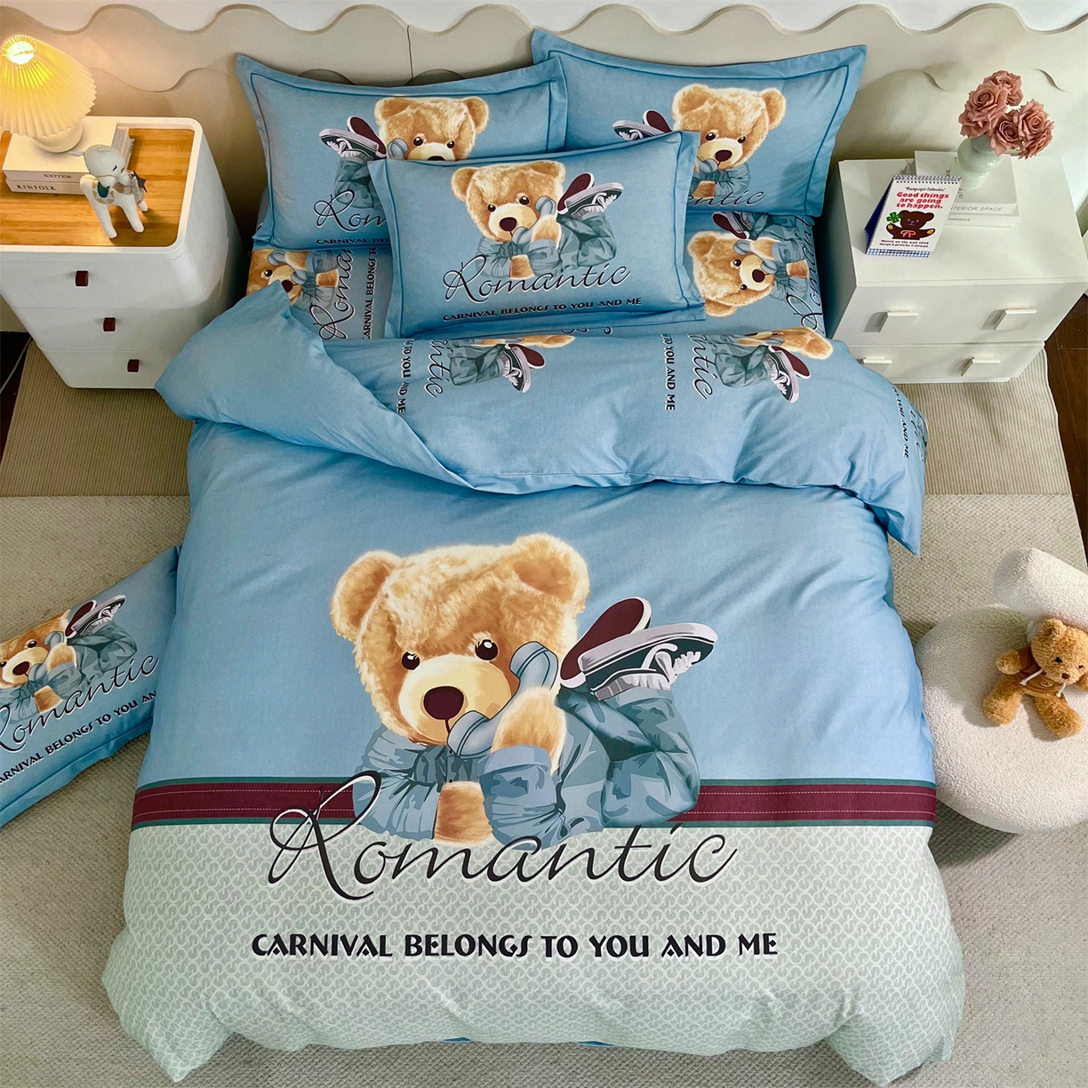 91家纺网 家纺一手货源 找家纺 曼秀琳 2025秋冬新款全棉磨毛印花四件套 你好朋友-兰