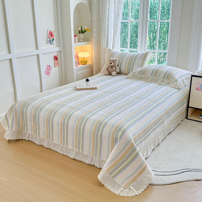 91家纺网 家纺一手货源 找家纺 岚吉家纺 2025新款全棉棉花床盖四件套 黄苏条