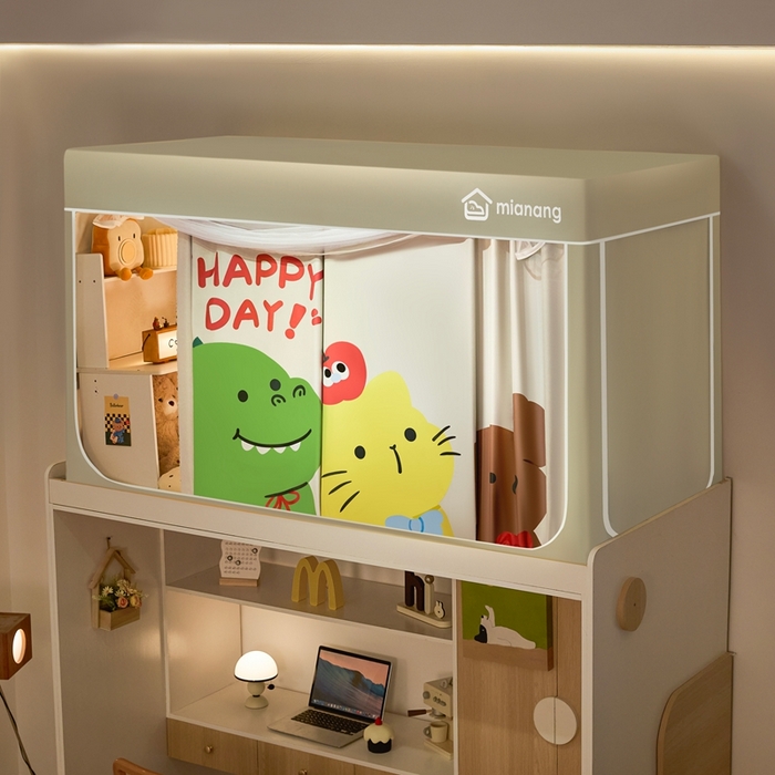 91家纺网 家纺一手货源 找家纺 卓尔居 2025新款学生遮光床帘卡通ZR学生蚊帐 米色-3只动物