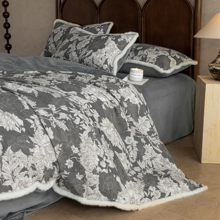 91家纺网 家纺一手货源 找家纺 迷尚家居 2025新款复古色织棉麻牛奶绒棉加绒四件套 玉环-绒