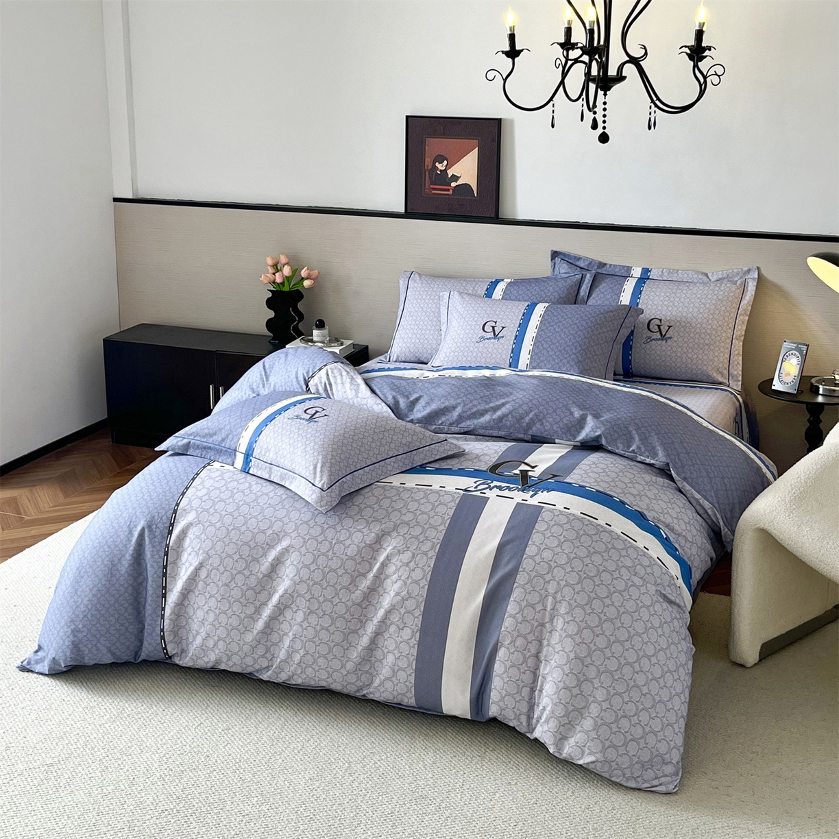 91家纺网 家纺一手货源 找家纺 曼秀琳 2025秋冬新款全棉磨毛印花四件套 思维-兰