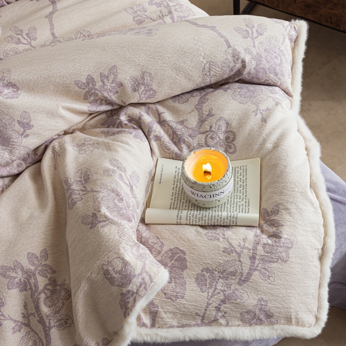 91家纺网 家纺一手货源 找家纺 迷尚家居 2025新款复古色织棉麻牛奶绒棉加绒四件套 砚秋紫-绒