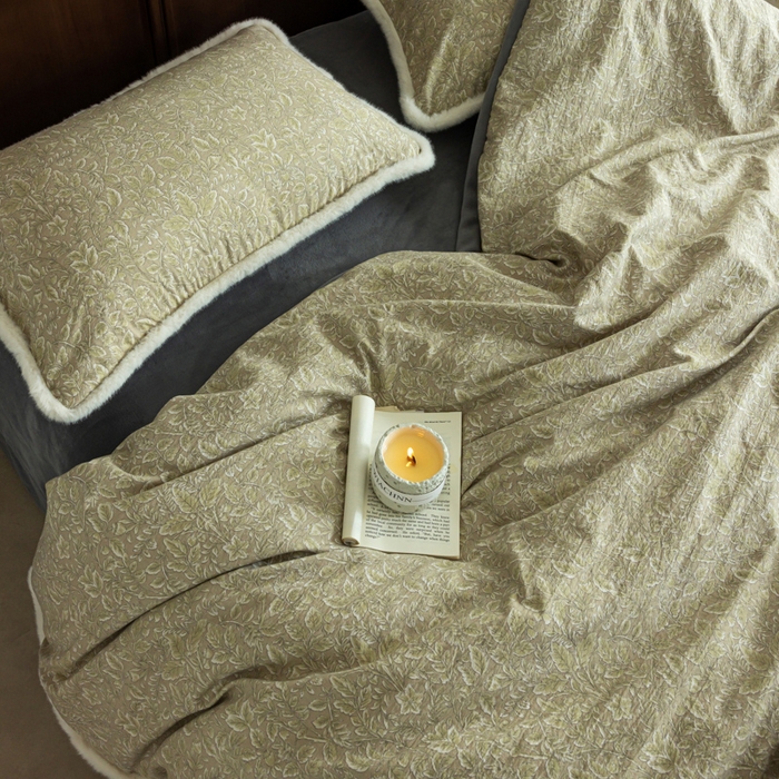 91家纺网 家纺一手货源 找家纺 迷尚家居 2025新款复古色织棉麻牛奶绒棉加绒四件套 古奈绿-绒