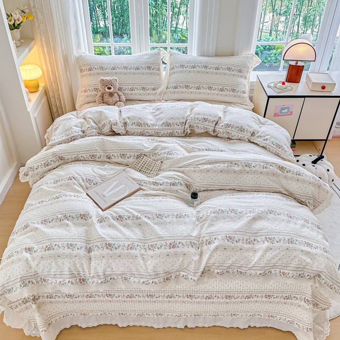 91家纺网 家纺一手货源 找家纺 岚吉家纺 2025新款全棉棉花床盖四件套 秋日玫瑰