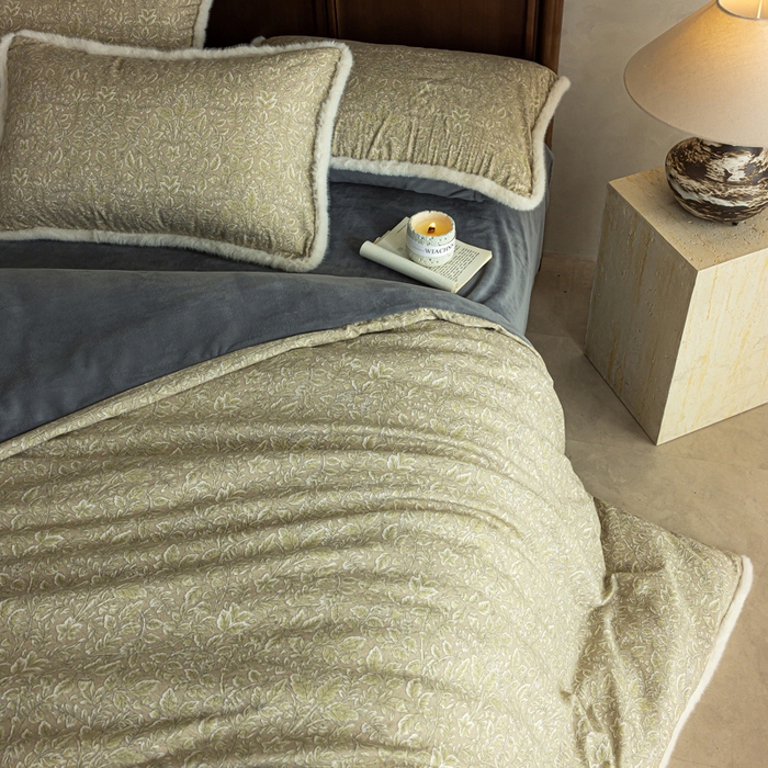 91家纺网 家纺一手货源 找家纺 迷尚家居 2025新款复古色织棉麻牛奶绒棉加绒四件套 古奈绿-绒