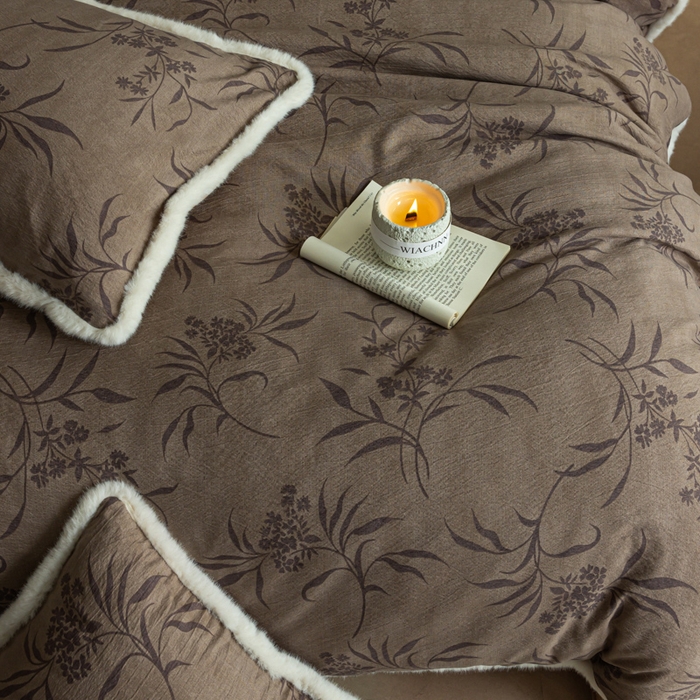 91家纺网 家纺一手货源 找家纺 迷尚家居 2025新款复古色织棉麻牛奶绒棉加绒四件套 玉茗-绒