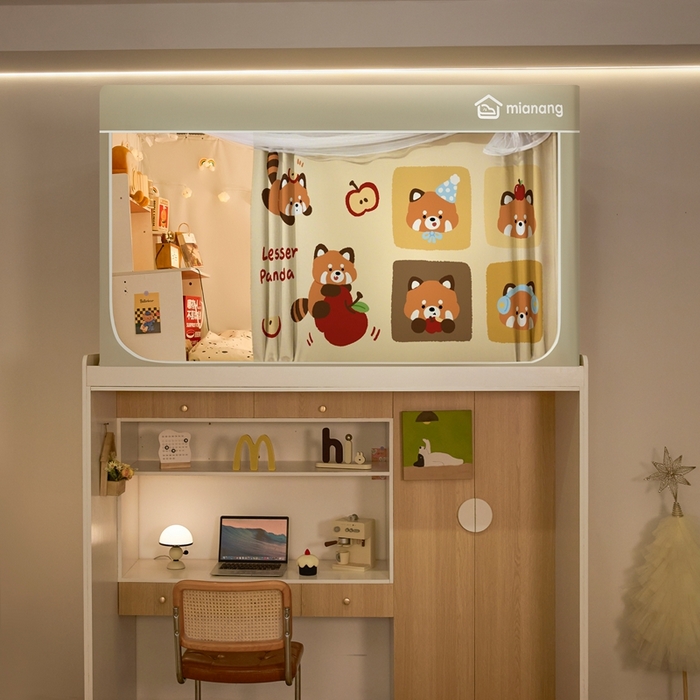 91家纺网 家纺一手货源 找家纺 卓尔居 2025新款学生遮光床帘卡通ZR学生蚊帐 米色-小浣熊