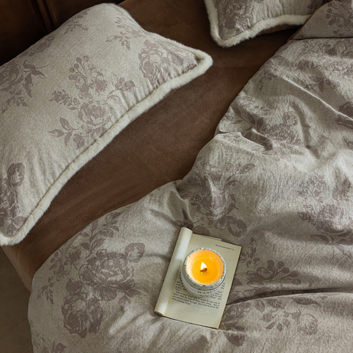 91家纺网 家纺一手货源 找家纺 迷尚家居 2025新款复古色织棉麻牛奶绒棉加绒四件套 风木槿咖-绒