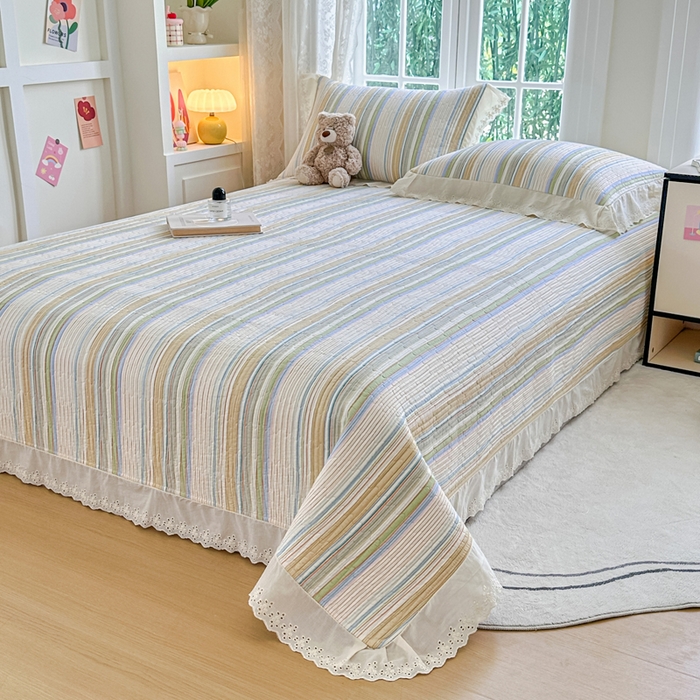 91家纺网 家纺一手货源 找家纺 岚吉家纺 2025新款全棉棉花床盖四件套 黄苏条