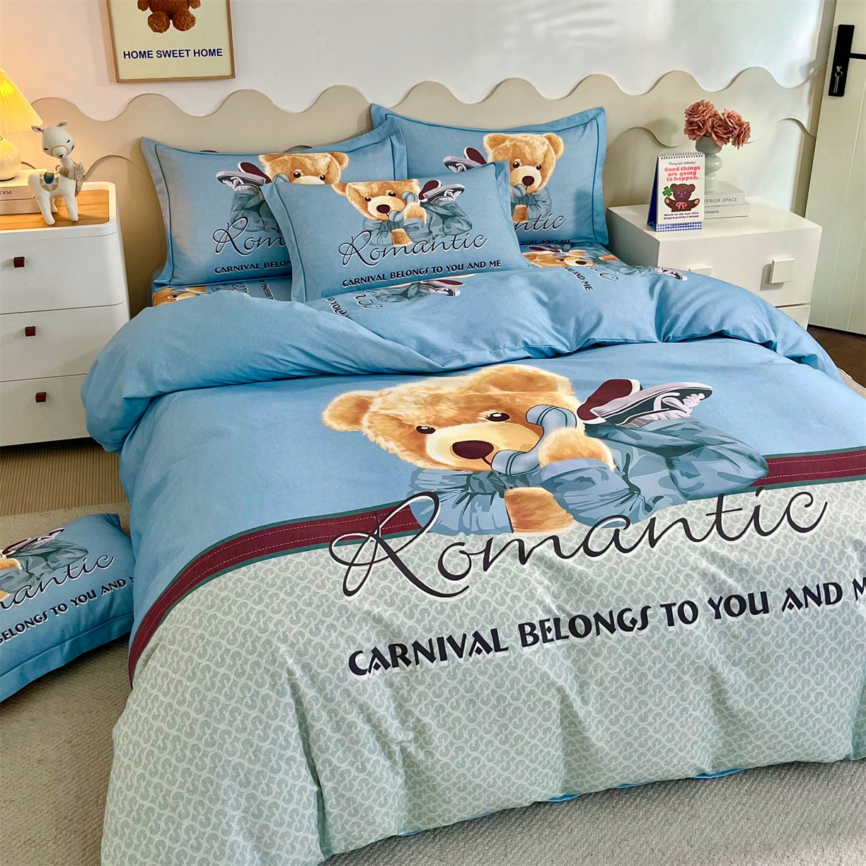 91家纺网 家纺一手货源 找家纺 曼秀琳 2025秋冬新款全棉磨毛印花四件套 你好朋友-兰