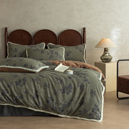 91家纺网 家纺一手货源 找家纺 迷尚家居 2025新款复古色织棉麻牛奶绒棉加绒四件套 颂青时-绒