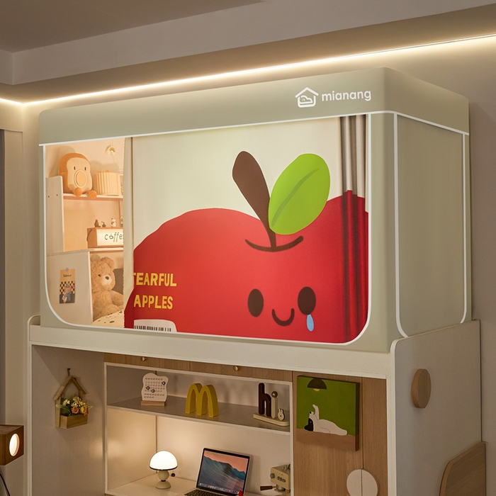 91家纺网 家纺一手货源 找家纺 卓尔居 2025新款学生遮光床帘卡通ZR学生蚊帐 米色-苹果