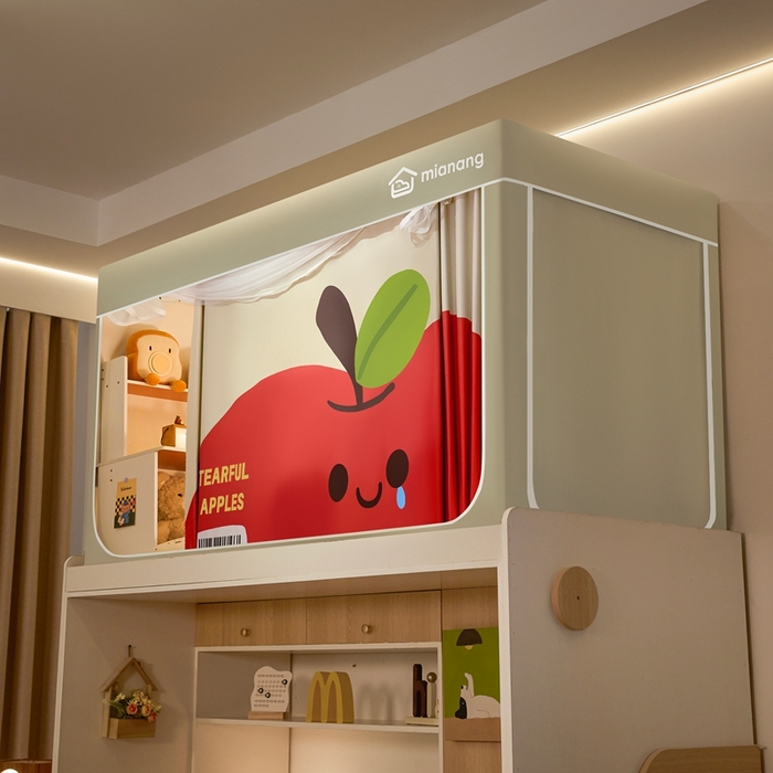 91家纺网 家纺一手货源 找家纺 卓尔居 2025新款学生遮光床帘卡通ZR学生蚊帐 米色-苹果