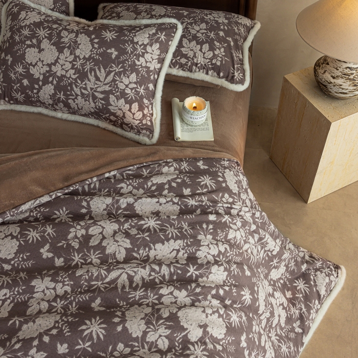 91家纺网 家纺一手货源 找家纺 迷尚家居 2025新款复古色织棉麻牛奶绒棉加绒四件套 枫林晚-绒