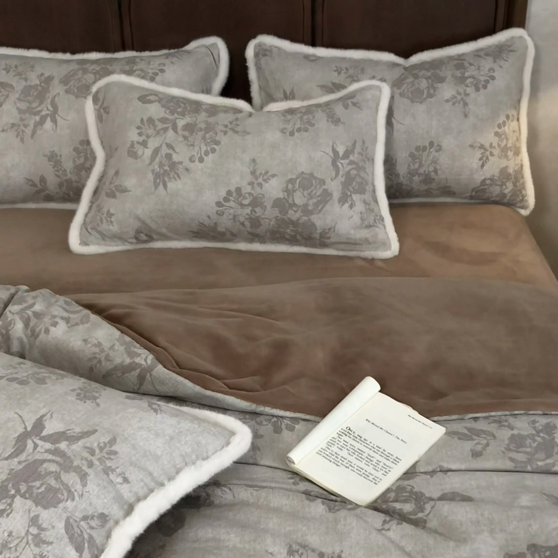 91家纺网 家纺一手货源 找家纺 迷尚家居 2025新款复古色织棉麻牛奶绒棉加绒四件套 风木槿咖-绒