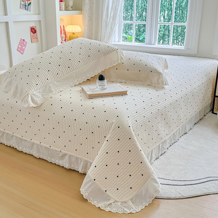 91家纺网 家纺一手货源 找家纺 岚吉家纺 2025新款全棉棉花床盖四件套 小黑点点（米）