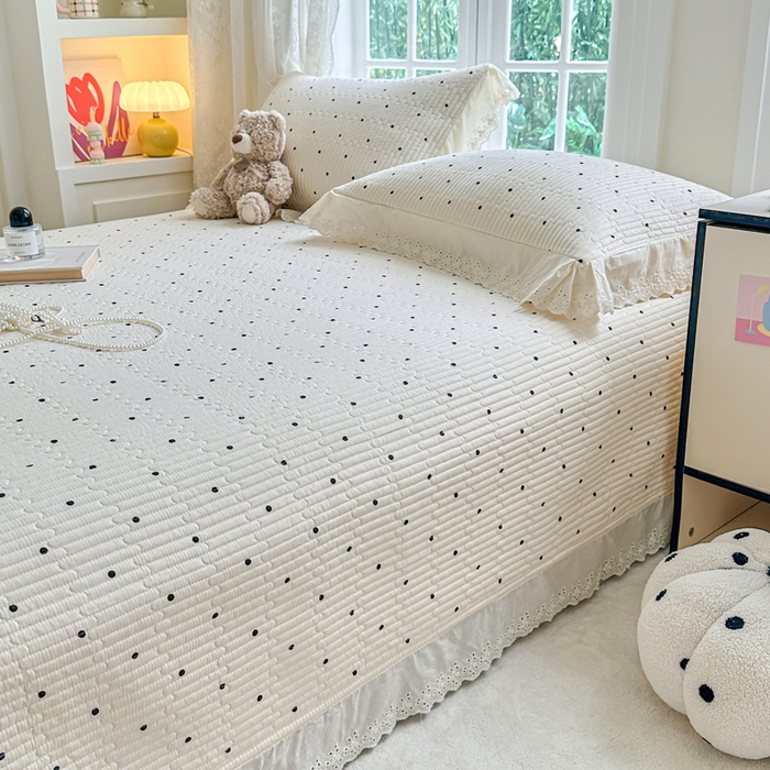 91家纺网 家纺一手货源 找家纺 岚吉家纺 2025新款全棉棉花床盖四件套 小黑点点（米）