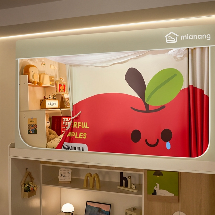 91家纺网 家纺一手货源 找家纺 卓尔居 2025新款学生遮光床帘卡通ZR学生蚊帐 米色-苹果