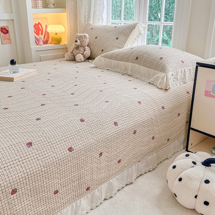 91家纺网 家纺一手货源 找家纺 岚吉家纺 2025新款全棉棉花床盖四件套 草莓格子