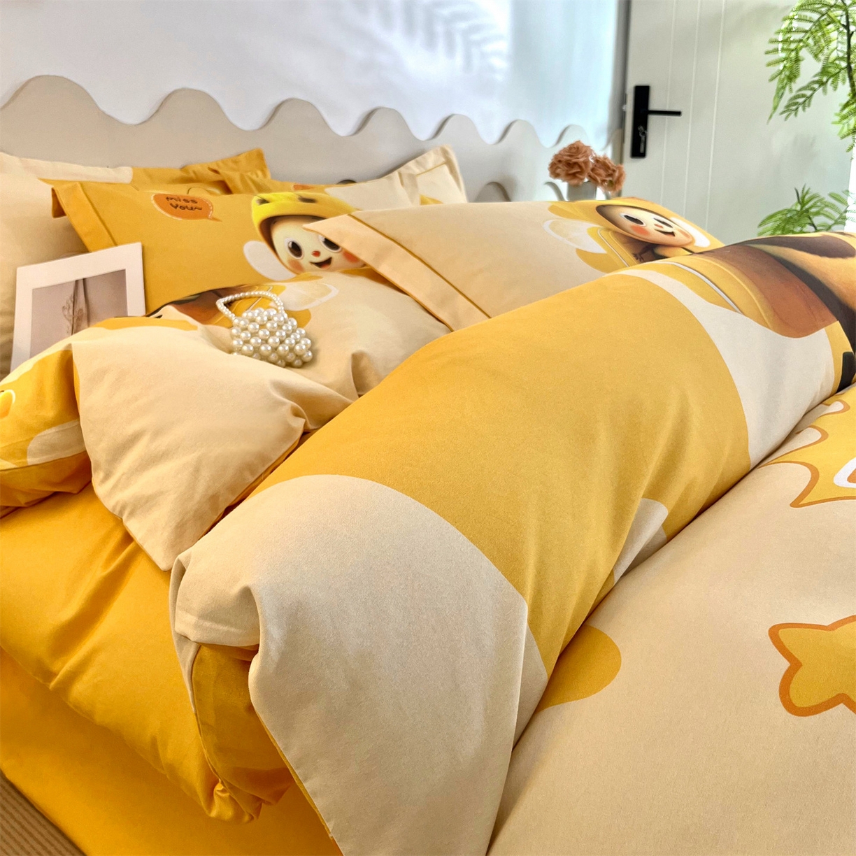 91家纺网 家纺一手货源 找家纺 曼秀琳 2025秋冬新款全棉磨毛印花四件套 萌萌哒-黄