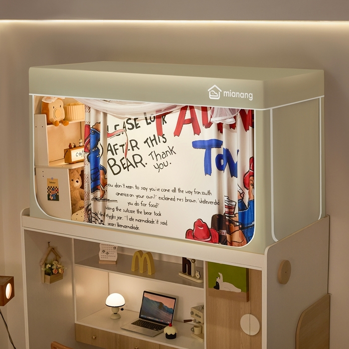 91家纺网 家纺一手货源 找家纺 卓尔居 2025新款学生遮光床帘卡通ZR学生蚊帐 米色-帕蒂熊TON