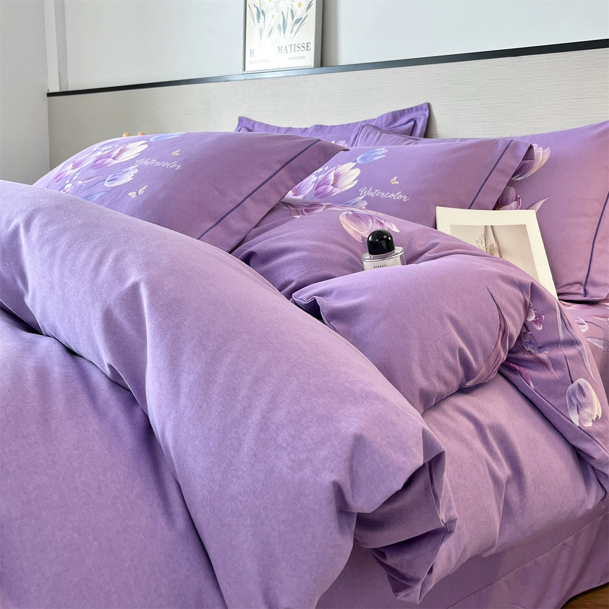 91家纺网 家纺一手货源 找家纺 曼秀琳 2025秋冬新款全棉磨毛印花四件套 滴翠溢香-浅紫