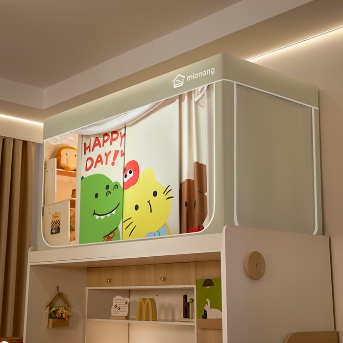 91家纺网 家纺一手货源 找家纺 卓尔居 2025新款学生遮光床帘卡通ZR学生蚊帐 米色-3只动物